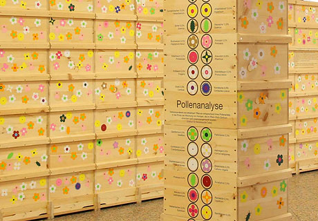 Installation aus Bienenkästen im RRZ