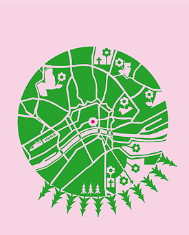 Flugkreis von ca. 2 Kilometer von Frankfurt Mitte